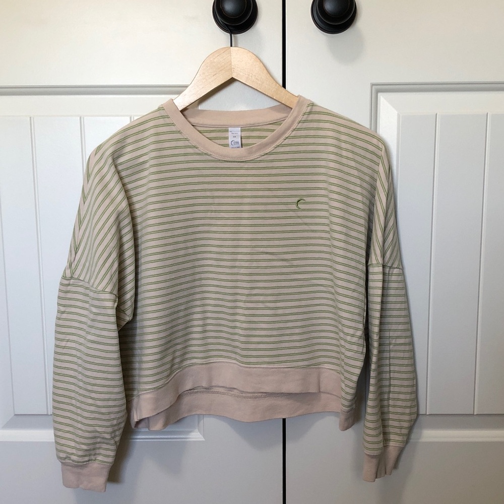 ZYIA ACTIVE Kiwi & Cream Striped Crewneck Crop Sweatshirt